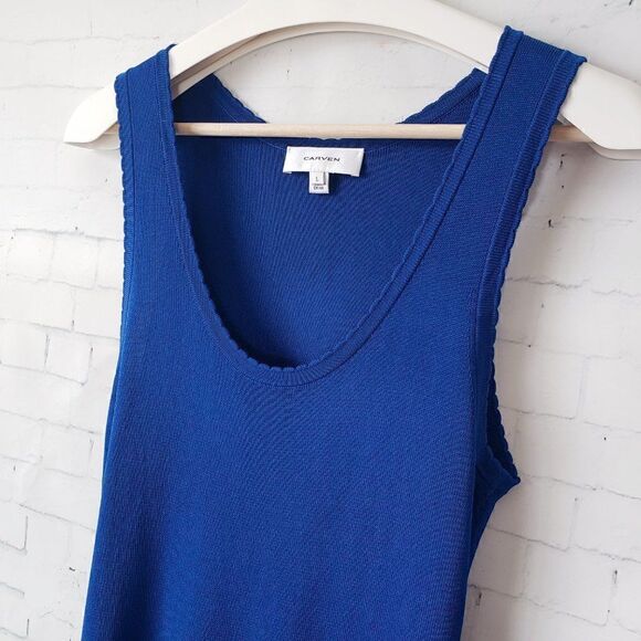 Carven Dress Size L Royal Blue Sleeveless Stretch Knit Body Con Fit Flare Hem - Picture 4 of 8